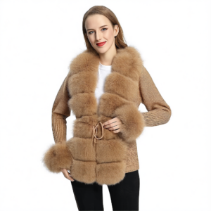 Cardigan in maglia con pelliccia