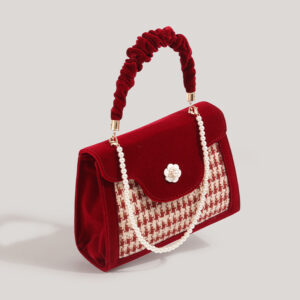 Borsa a tracolla in pied de poule con dettagli in perline