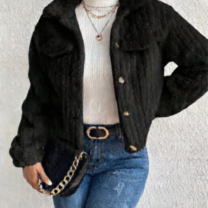 Giacca in peluche con colletto a revers per autunno e inverno